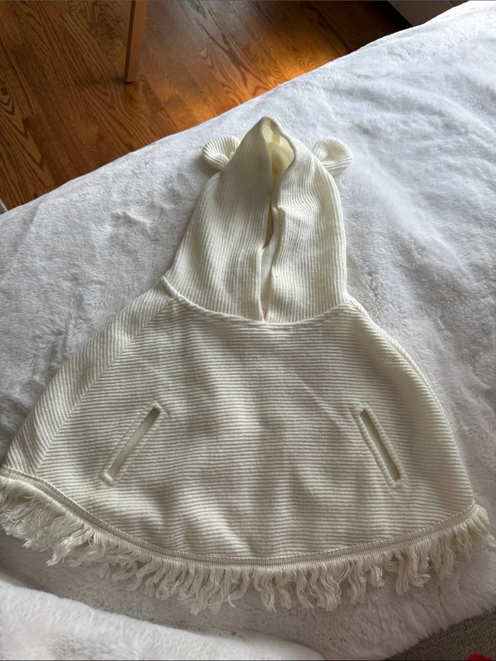 Youngland Cream Hooded Poncho with Ear Detail
